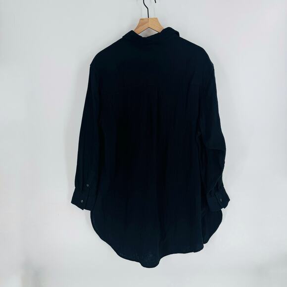 Gap Black Crinkle Gauze Button-Front Tunic Shirt NWT Size L Minimalist - Picture 4 of 9